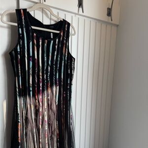 Fantazia Colorful Striped Black Boho Bohemian Feminine Floral Dress